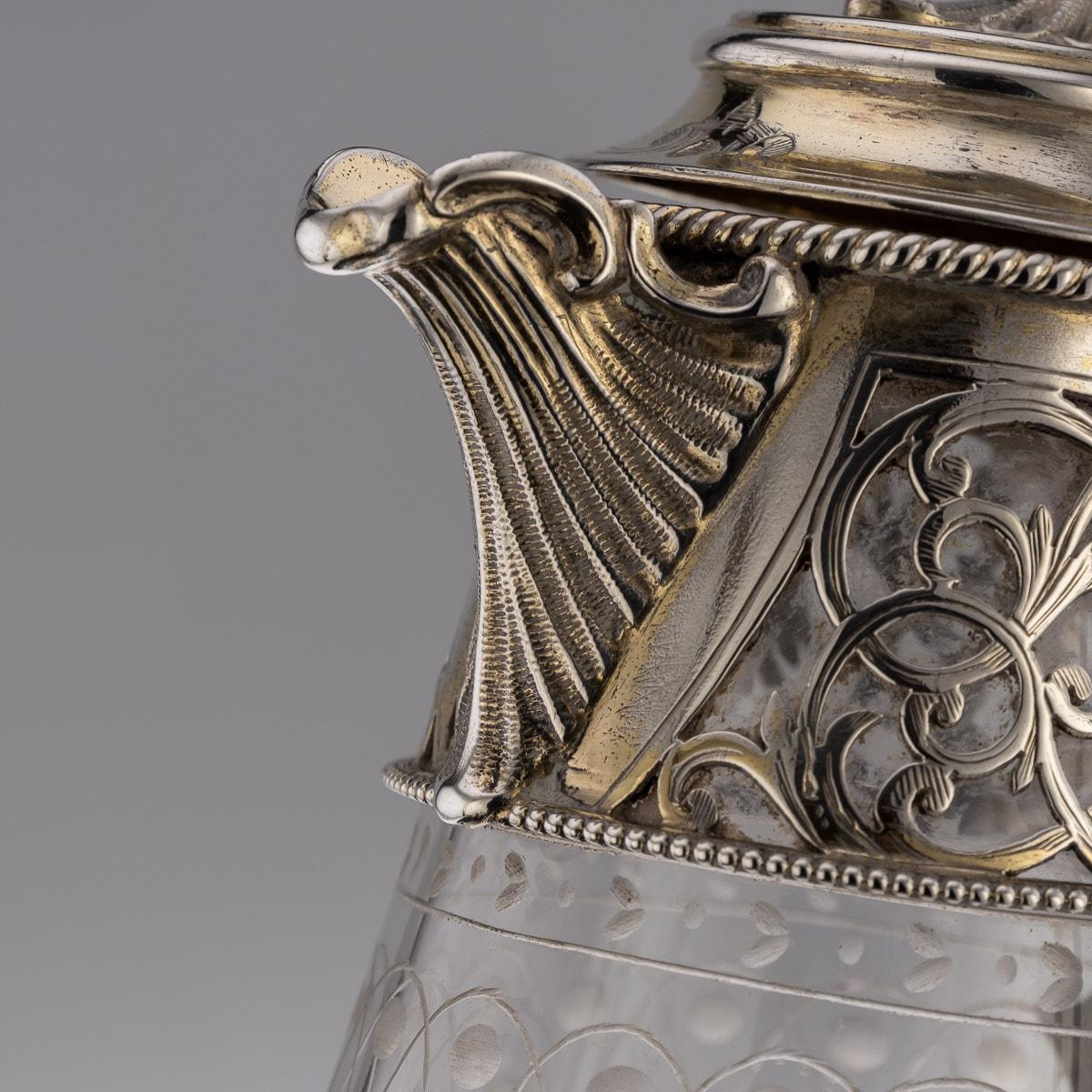 19th Century Victorian Silver & Glass Claret Jug, Gough & Silvester, c.1865 7
