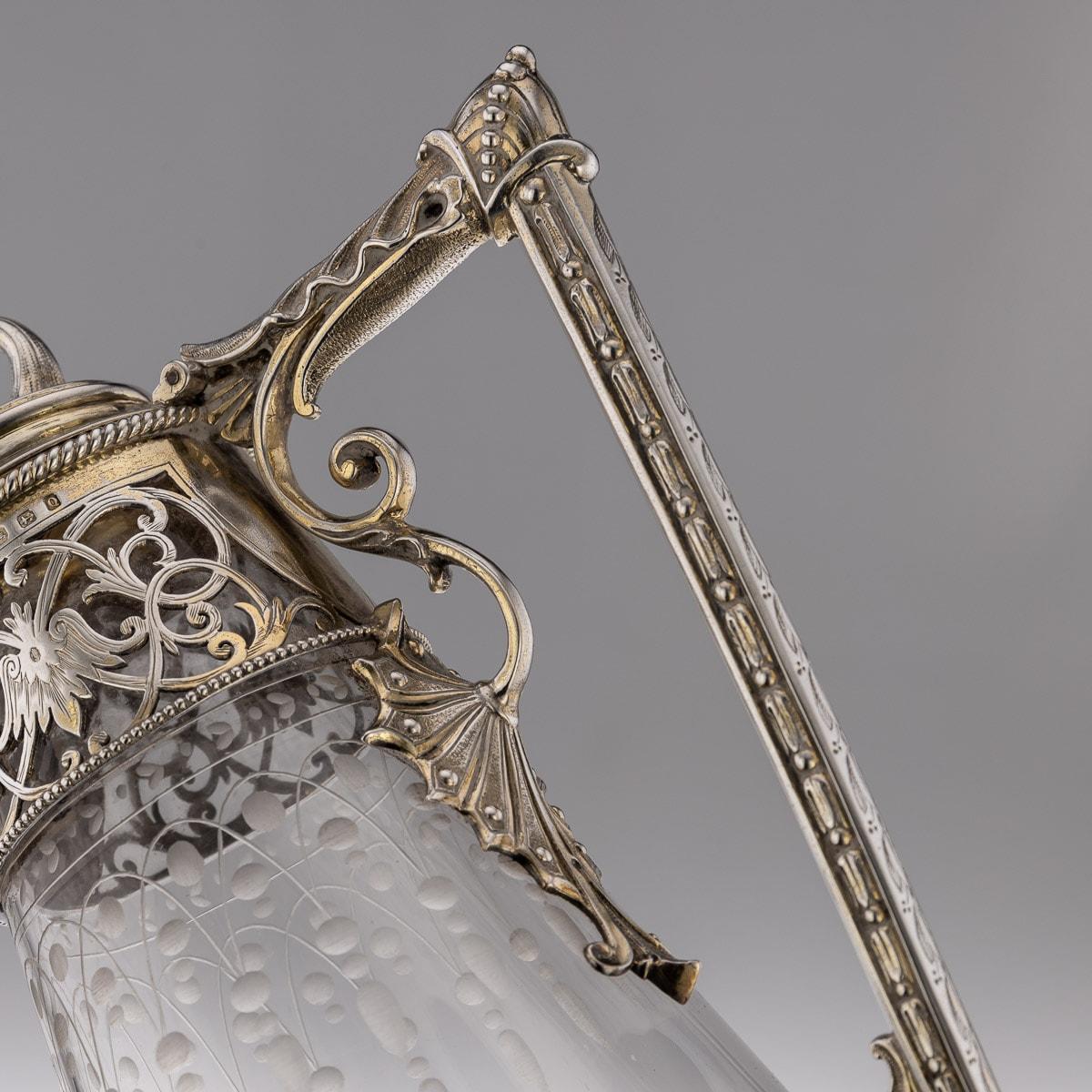 19th Century Victorian Silver & Glass Claret Jug, Gough & Silvester, c.1865 8