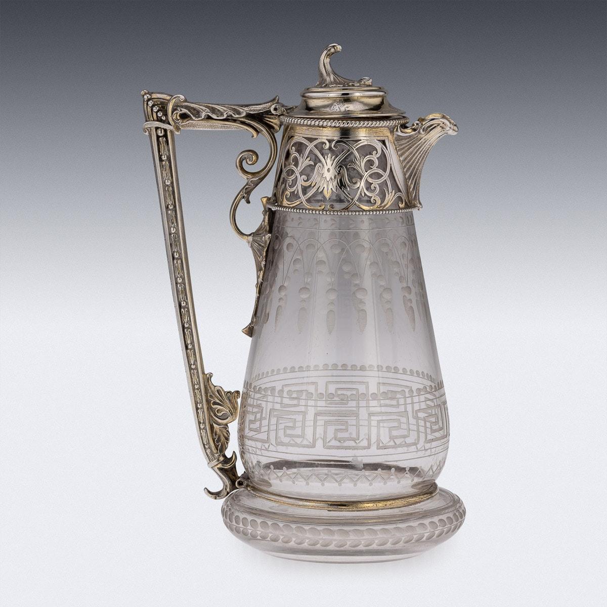 19th Century Victorian Silver & Glass Claret Jug, Gough & Silvester, c.1865 In Good Condition In Royal Tunbridge Wells, Kent
