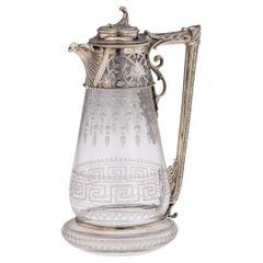 19th Century Victorian Silver & Glass Claret Jug, Gough & Silvester, c.1865
