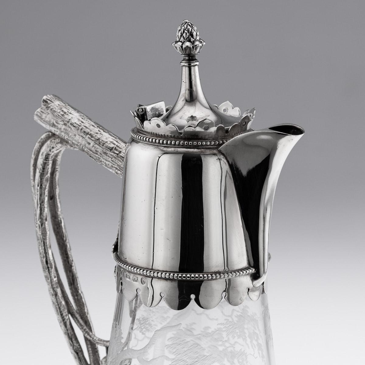 19th Century Victorian Silver & Glass Hunting Claret Jug, Elkington & Co, c.1887 For Sale 5