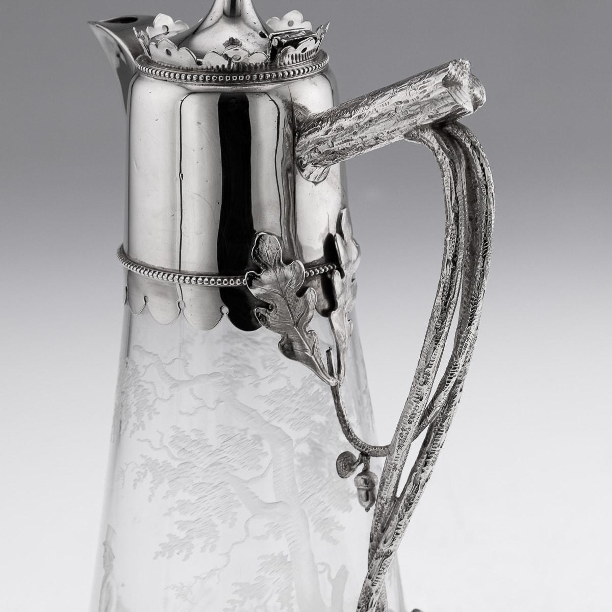 19th Century Victorian Silver & Glass Hunting Claret Jug, Elkington & Co, c.1887 For Sale 7