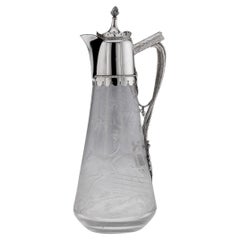 Antique 19th Century Victorian Silver & Glass Hunting Claret Jug, Elkington & Co, c.1887