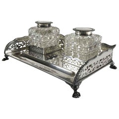 Antique 19th Century Victorian Silver Inkstand Sheffiels 1897 by Harry Wright Atkin