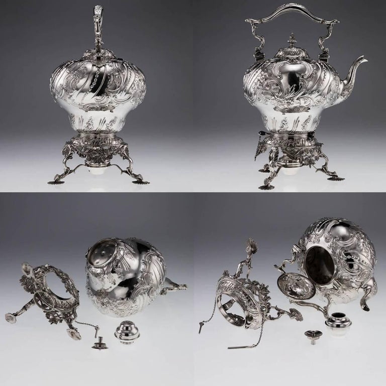 19th Century Victorian Silver Massive Tea Kettle Stand and Burner, circa 1855 In Good Condition For Sale In Royal Tunbridge Wells, Kent