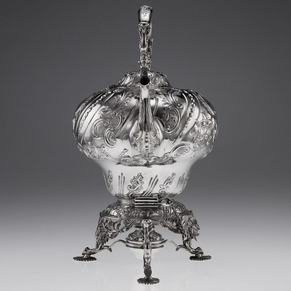 Sterling Silver 19th Century Victorian Silver Massive Tea Kettle Stand and Burner, circa 1855