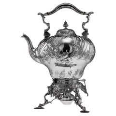 Support de bouilloire à thé et brûleur en argent massif victorien du XIXe siècle, vers 1855
