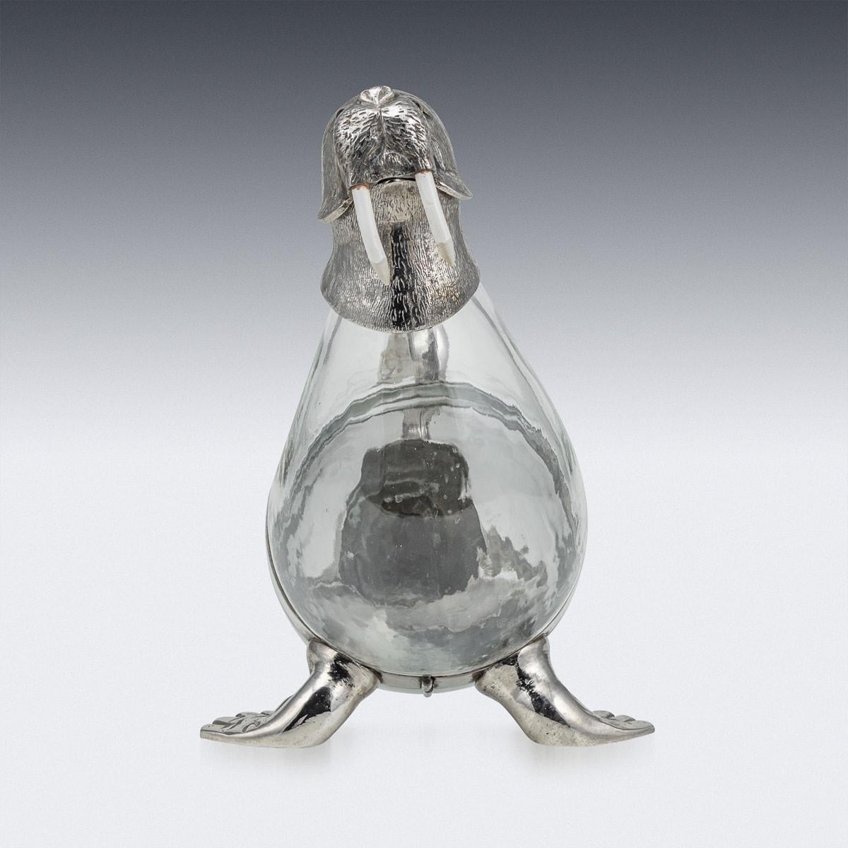19th Century Victorian Silver Plate Mounted Novelty Walrus Claret Jug c.1880 In Good Condition For Sale In Royal Tunbridge Wells, Kent