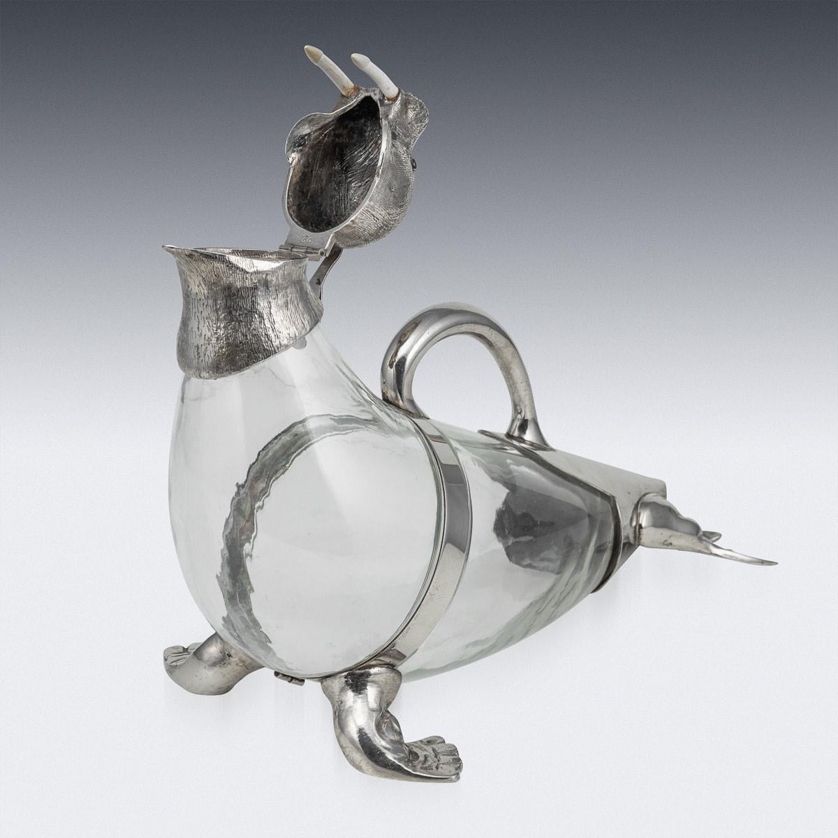 Late 19th Century 19th Century Victorian Silver Plate Mounted Novelty Walrus Claret Jug c.1880 For Sale