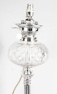 19th Century Victorian Silver Plated Corinthian Column Table Oil Lamp