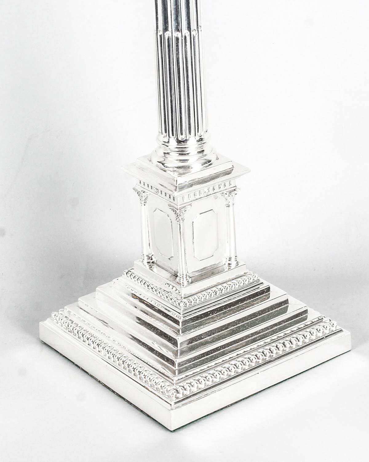 19th Century Victorian Silver Plated Corinthian Column Table Oil Lamp 3