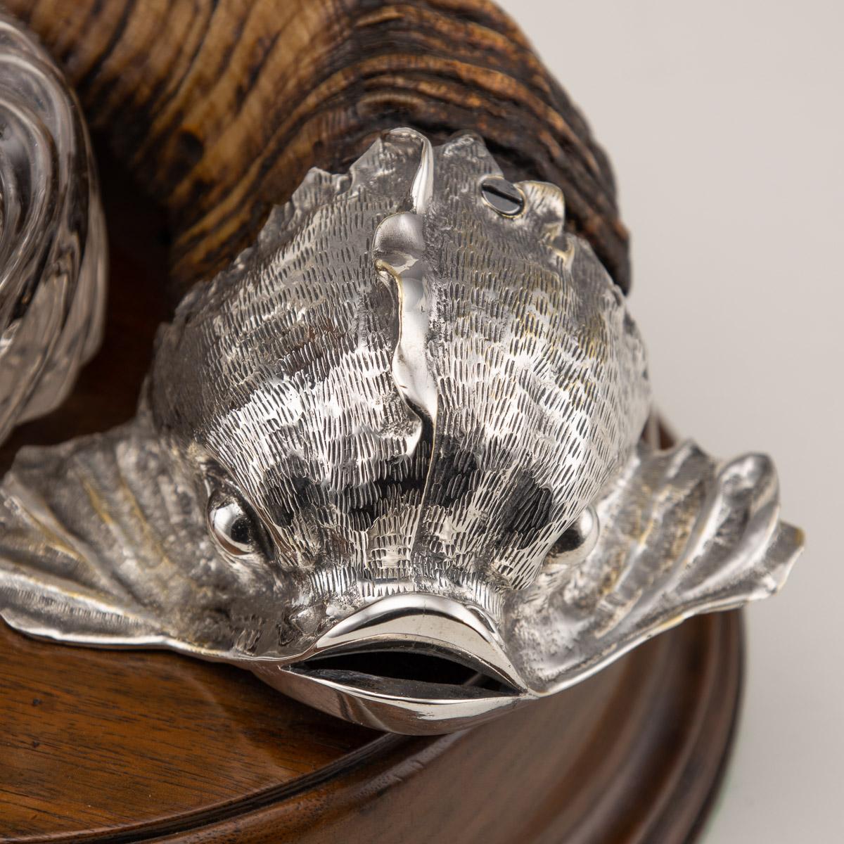 British 19th Century Victorian Silver Plated & Horn Dolphin Shaped Inkwell, C.1880