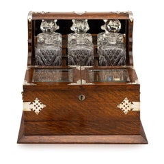 19th Century Victorian Silver Plated & Oak Tantalus & Games Compendium, c.1895