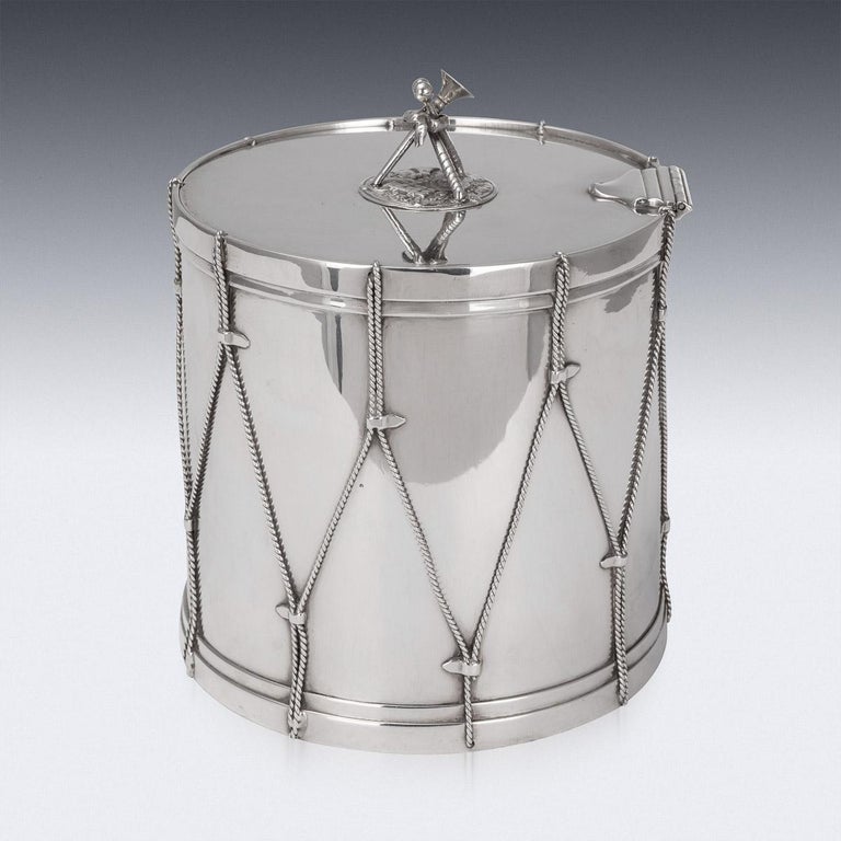 British 19th Century Victorian Silver Plated Regimental Drum Ice Bucket, c.1890 For Sale