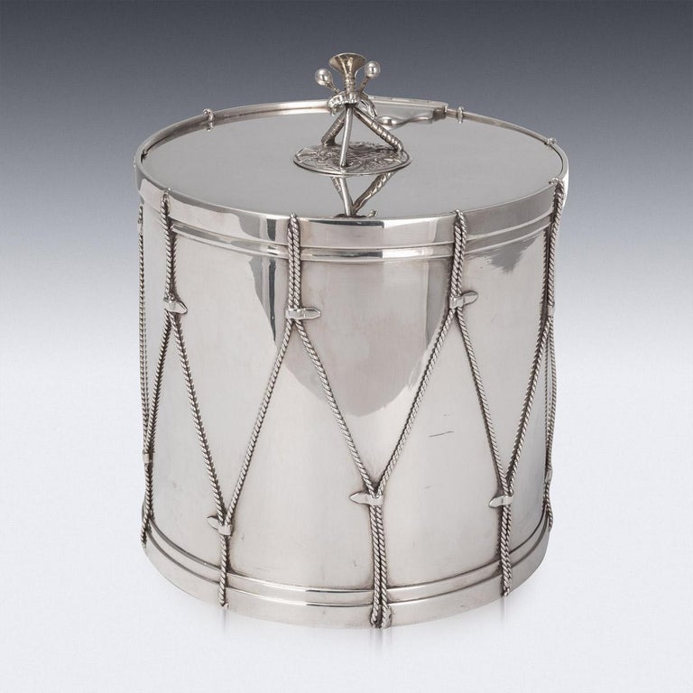 19th Century Victorian Silver Plated Regimental Drum Ice Bucket, c.1890 In Good Condition For Sale In Royal Tunbridge Wells, Kent
