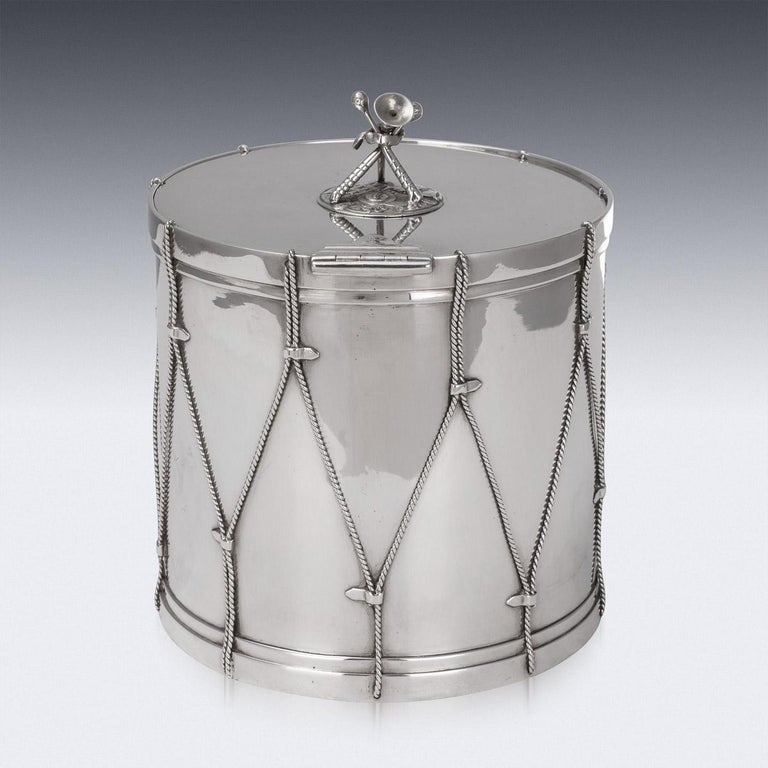 19th Century Victorian Silver Plated Regimental Drum Ice Bucket, c.1890 For Sale 1