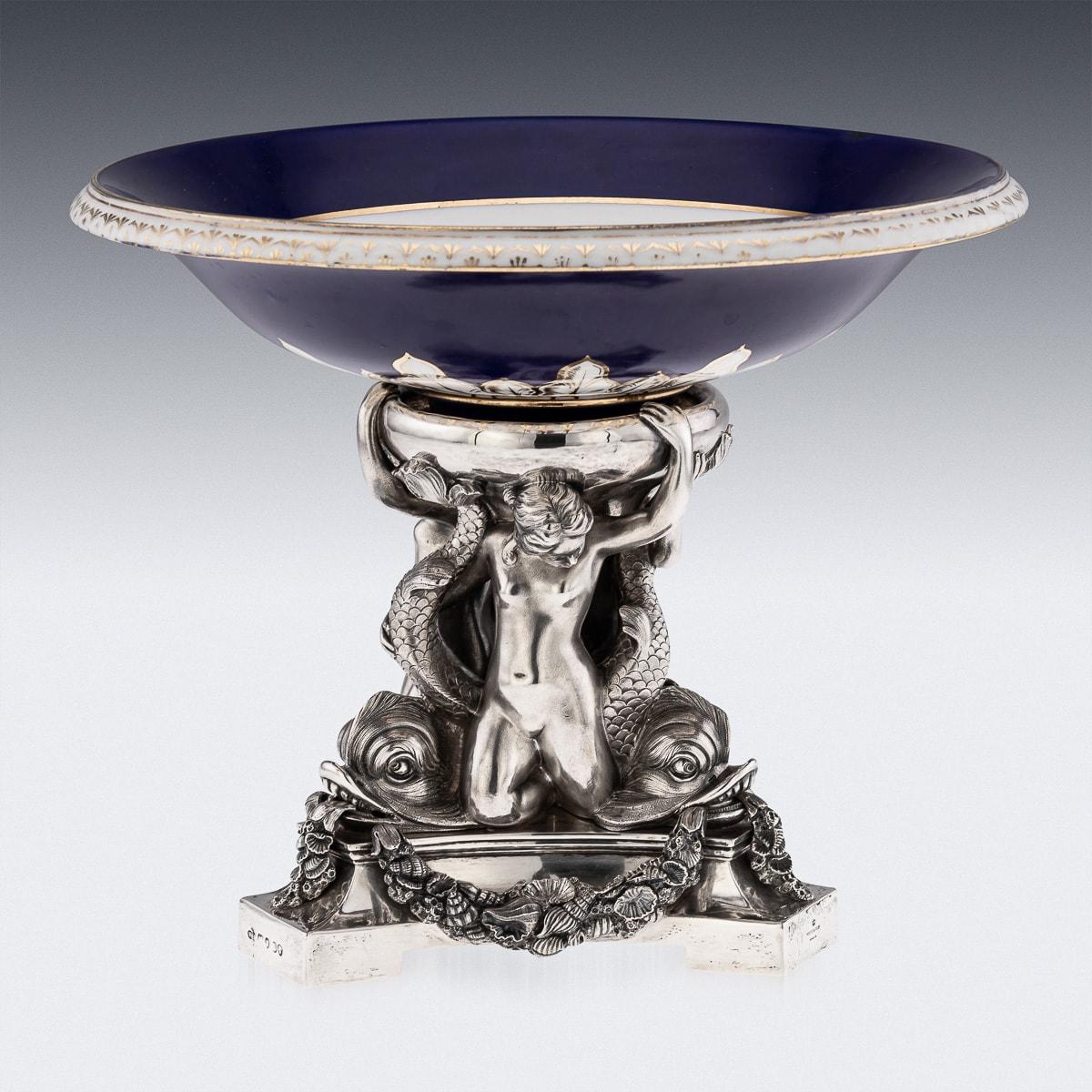 British 19th Century Victorian Silver & Porcelain Centerpiece, William K Reid, 1840 For Sale