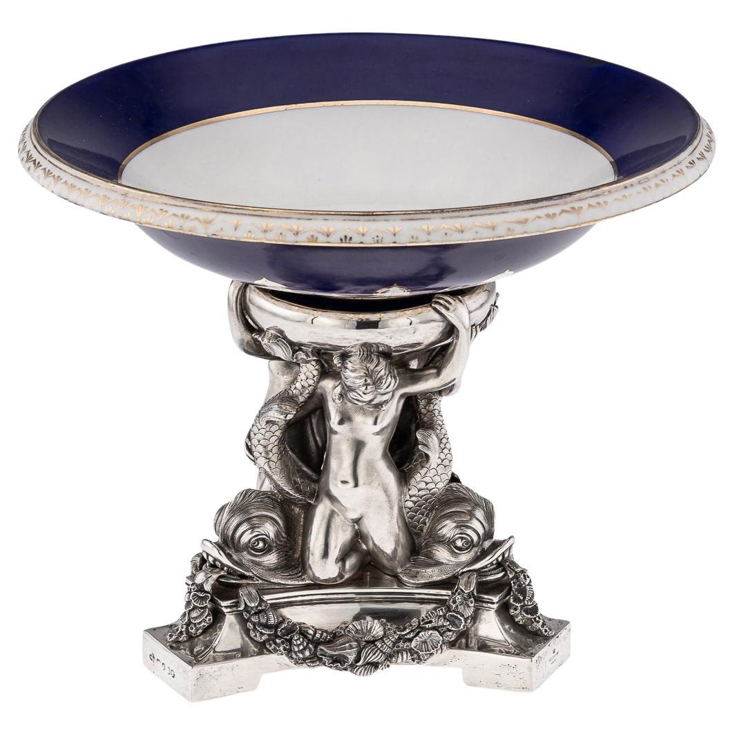 19th Century Victorian Silver & Porcelain Centerpiece, William K Reid, 1840 For Sale