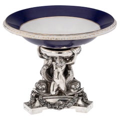 Centre de table victorien du 19e siècle en argent et porcelaine, William K Reid, 1840