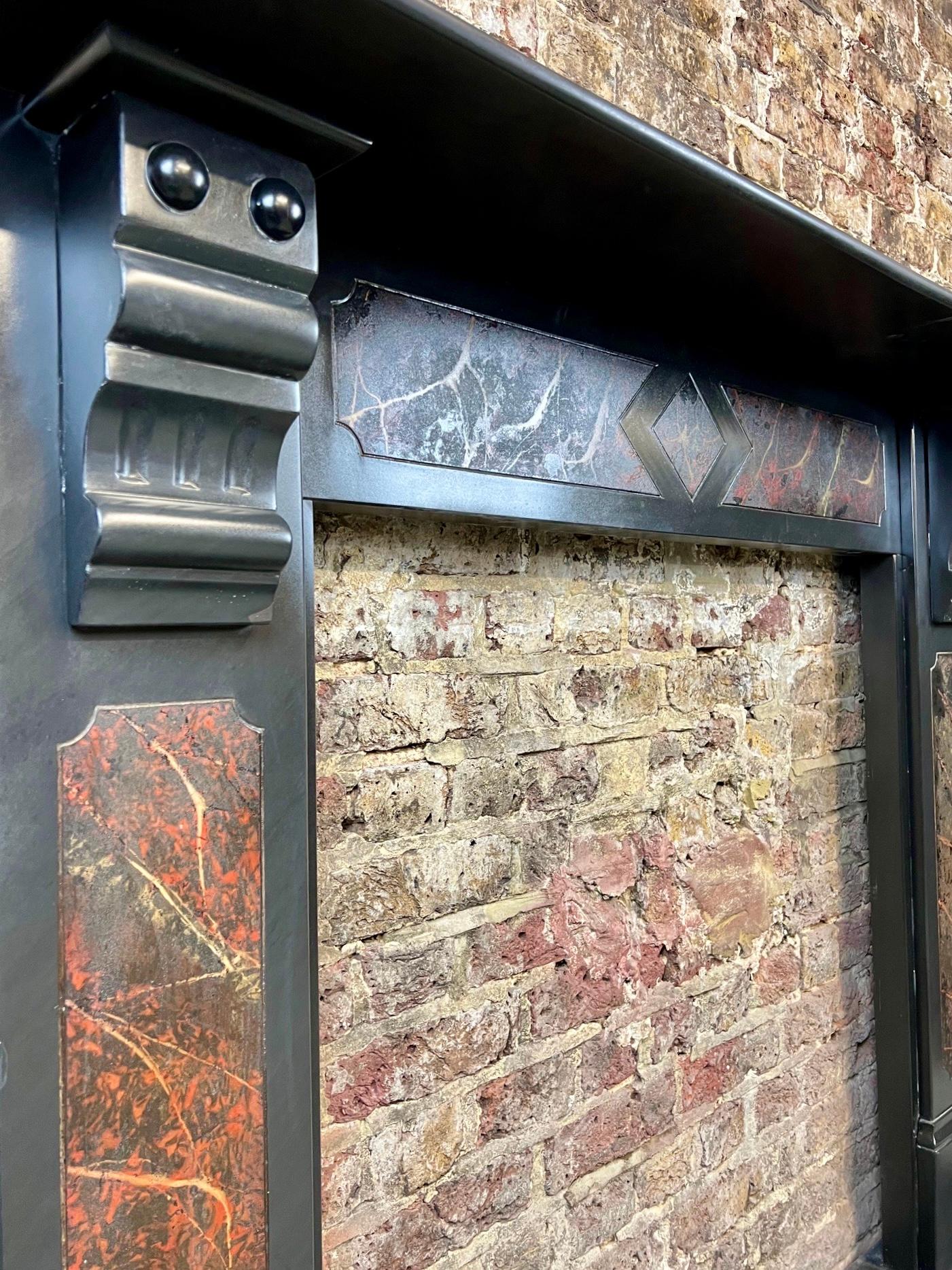 19th Century Victorian Slate Fireplace Mantlepiece.
This Original Victorian Antique Fireplace Is Made From Black Welsh Slate.
With Unique Original Marbleized Effect To Both Jambs And Centre Frieze.
A Typical Fireplace Of The Victorian Period Has