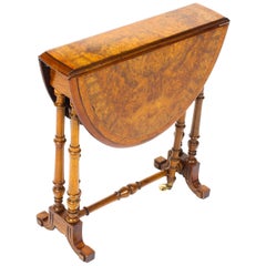 19th Century Victorian Small Burr Walnut and Inlaid Sutherland Table