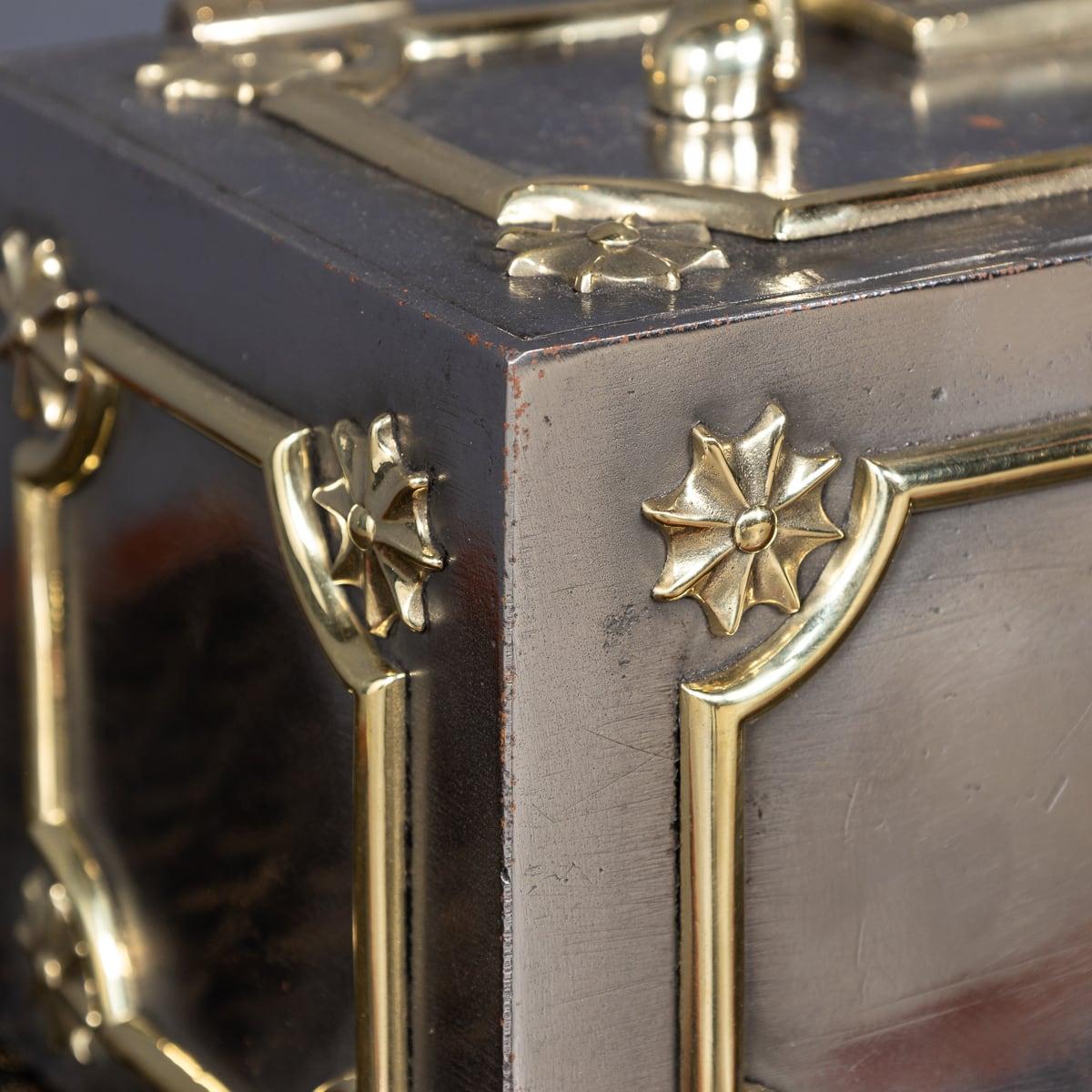 19th Century Victorian Small Cast Iron With Brass Decoration Strong Box c.1890 9