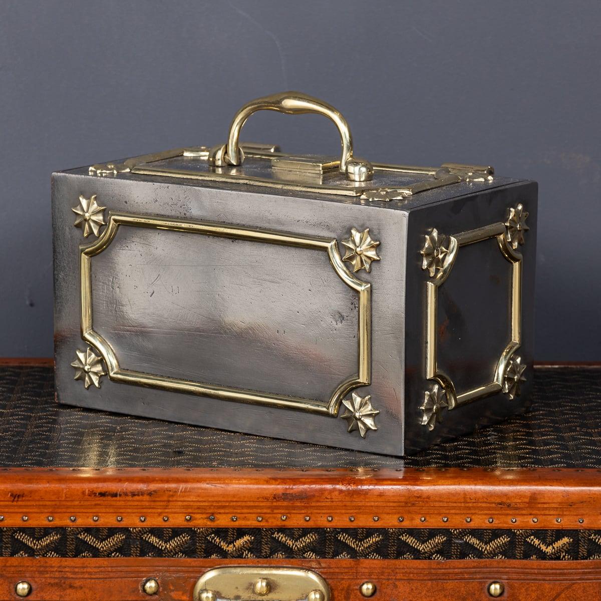 Other 19th Century Victorian Small Cast Iron With Brass Decoration Strong Box c.1890