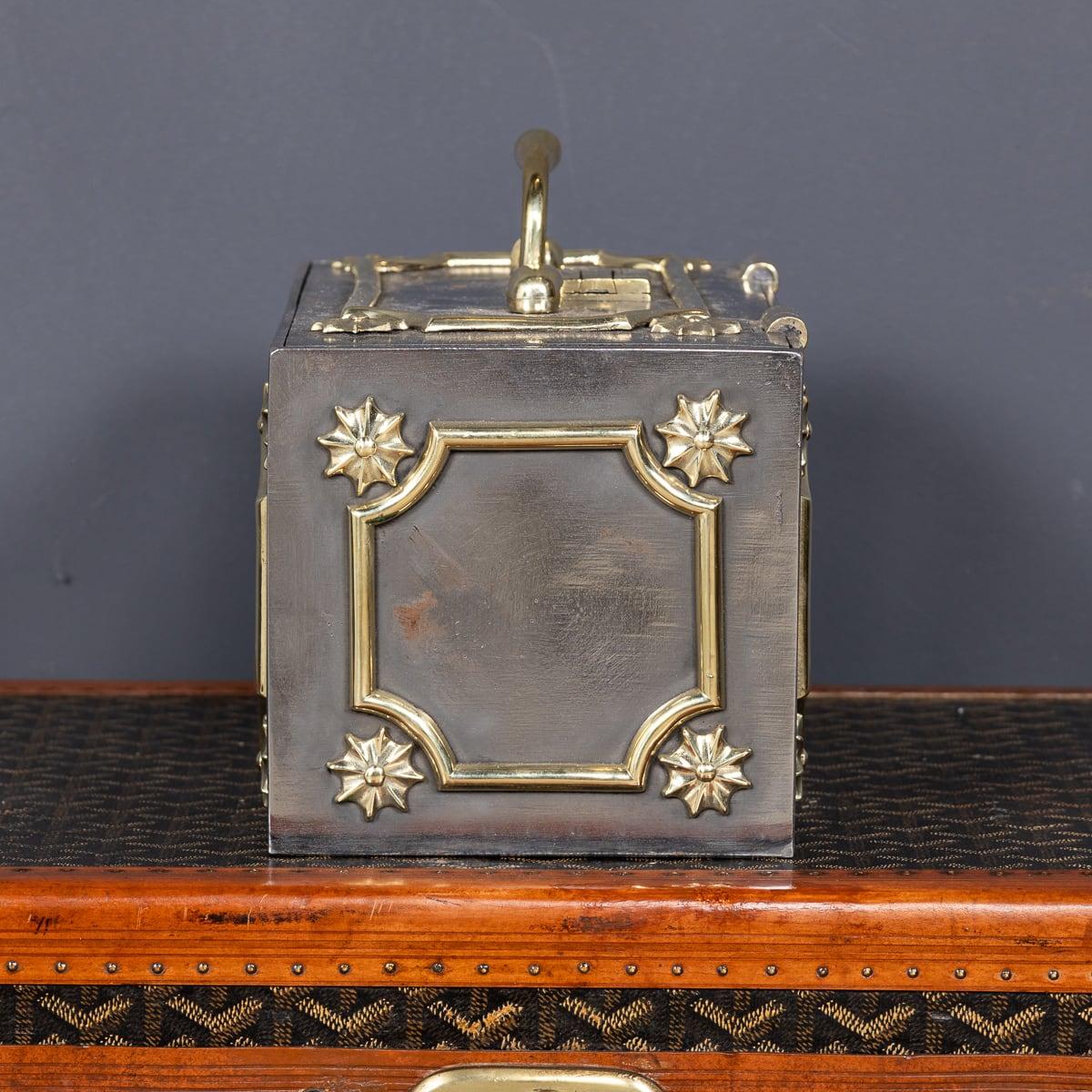 19th Century Victorian Small Cast Iron With Brass Decoration Strong Box c.1890 1