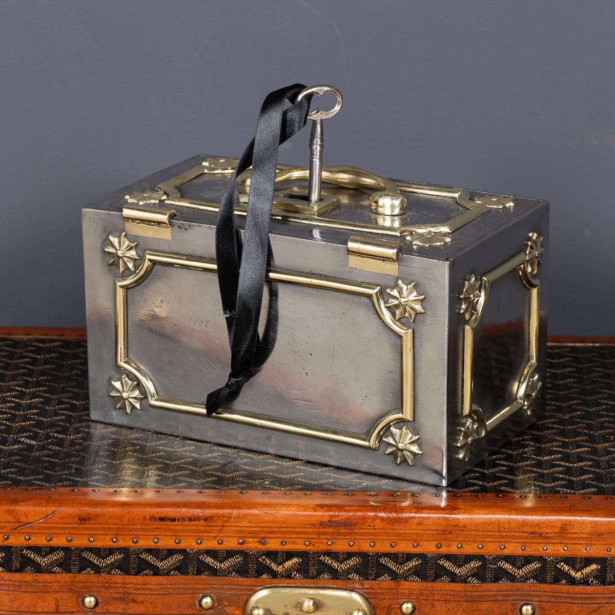 19th Century Victorian Small Cast Iron With Brass Decoration Strong Box c.1890 2