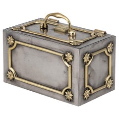 19th Century Victorian Small Cast Iron With Brass Decoration Strong Box c.1890