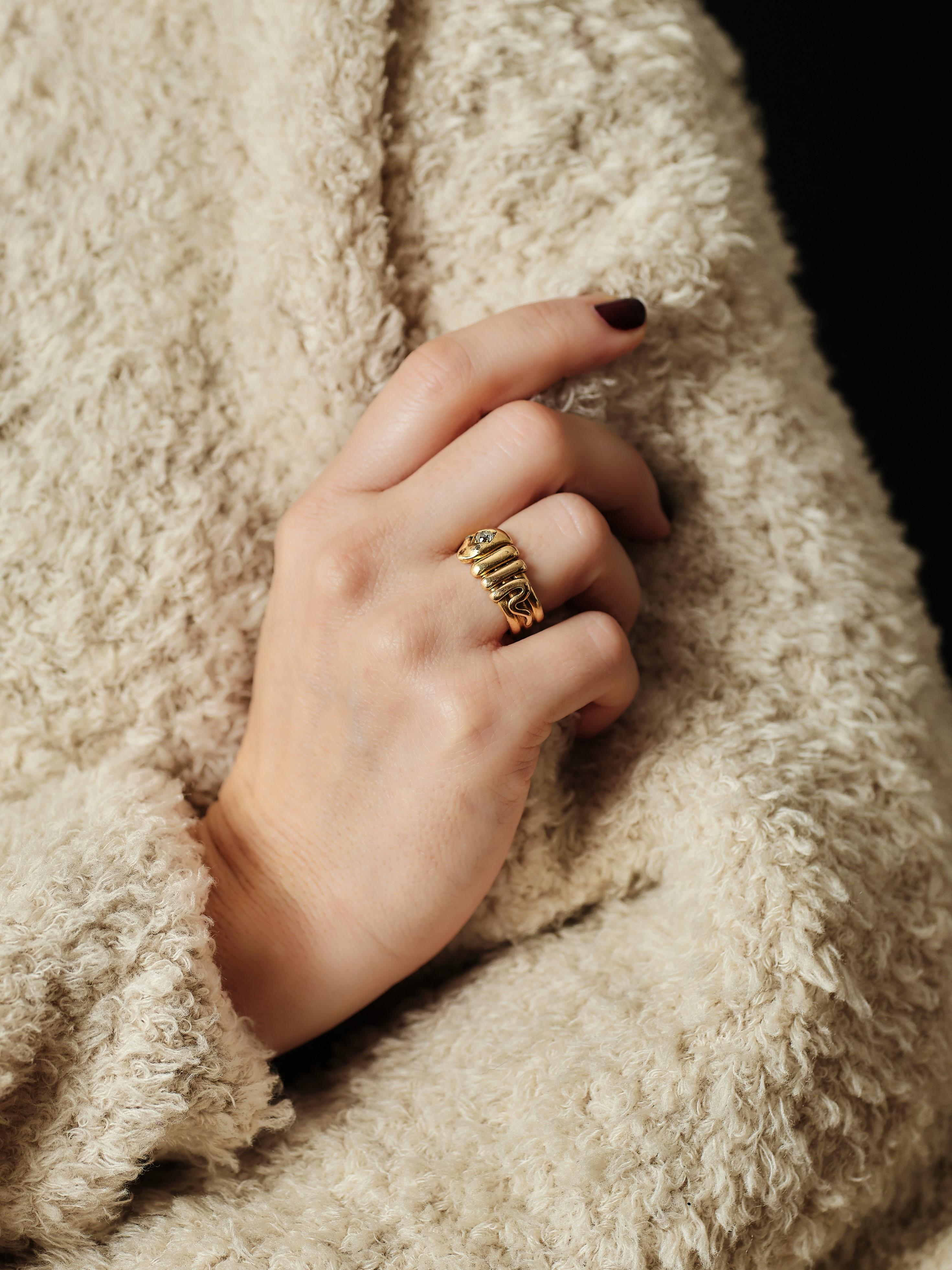 Late Victorian 19th century victorian snake gold and diamond ring by Barnet Henry Joseph 1885