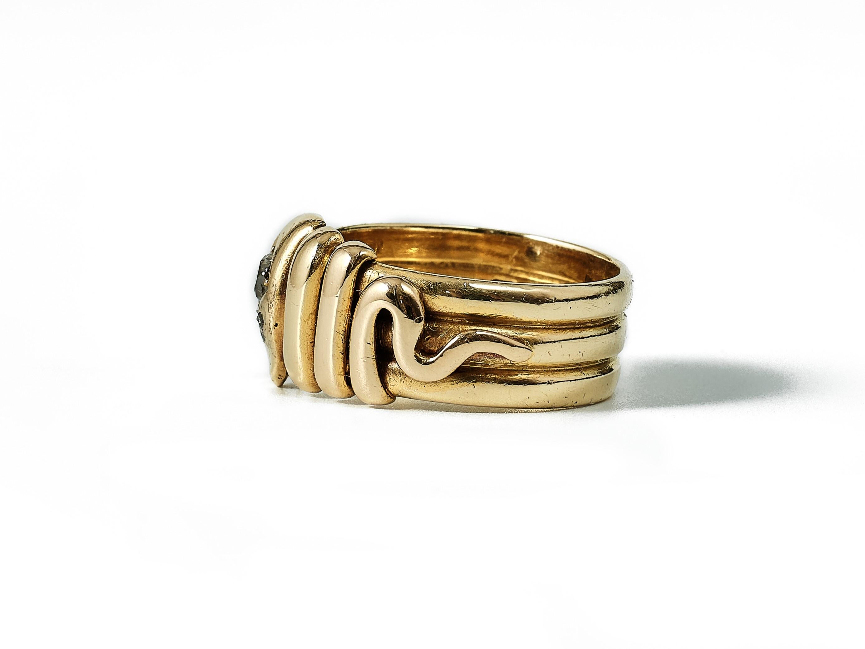 Antique Cushion Cut 19th century victorian snake gold and diamond ring by Barnet Henry Joseph 1885