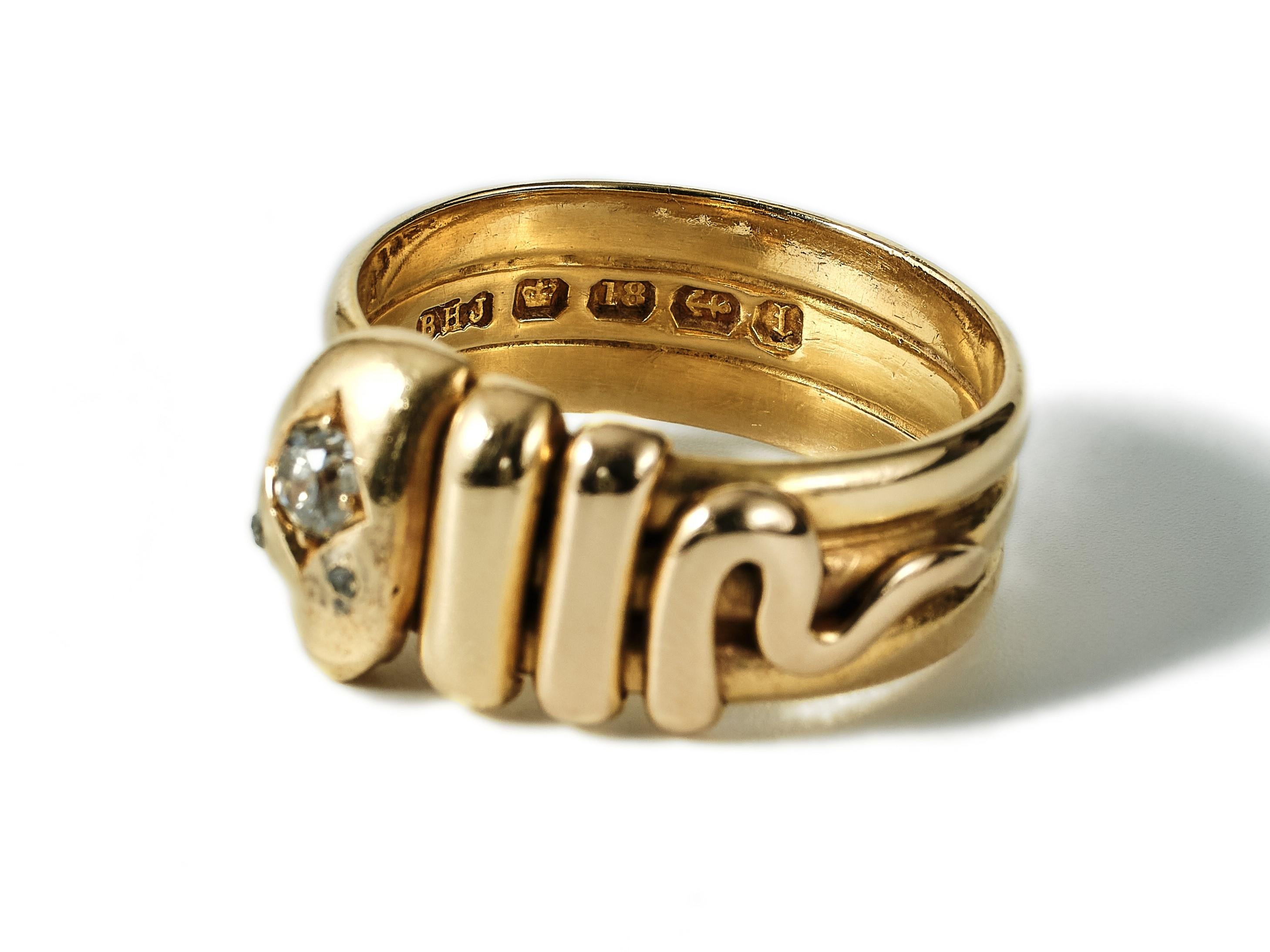 Women's or Men's 19th century victorian snake gold and diamond ring by Barnet Henry Joseph 1885