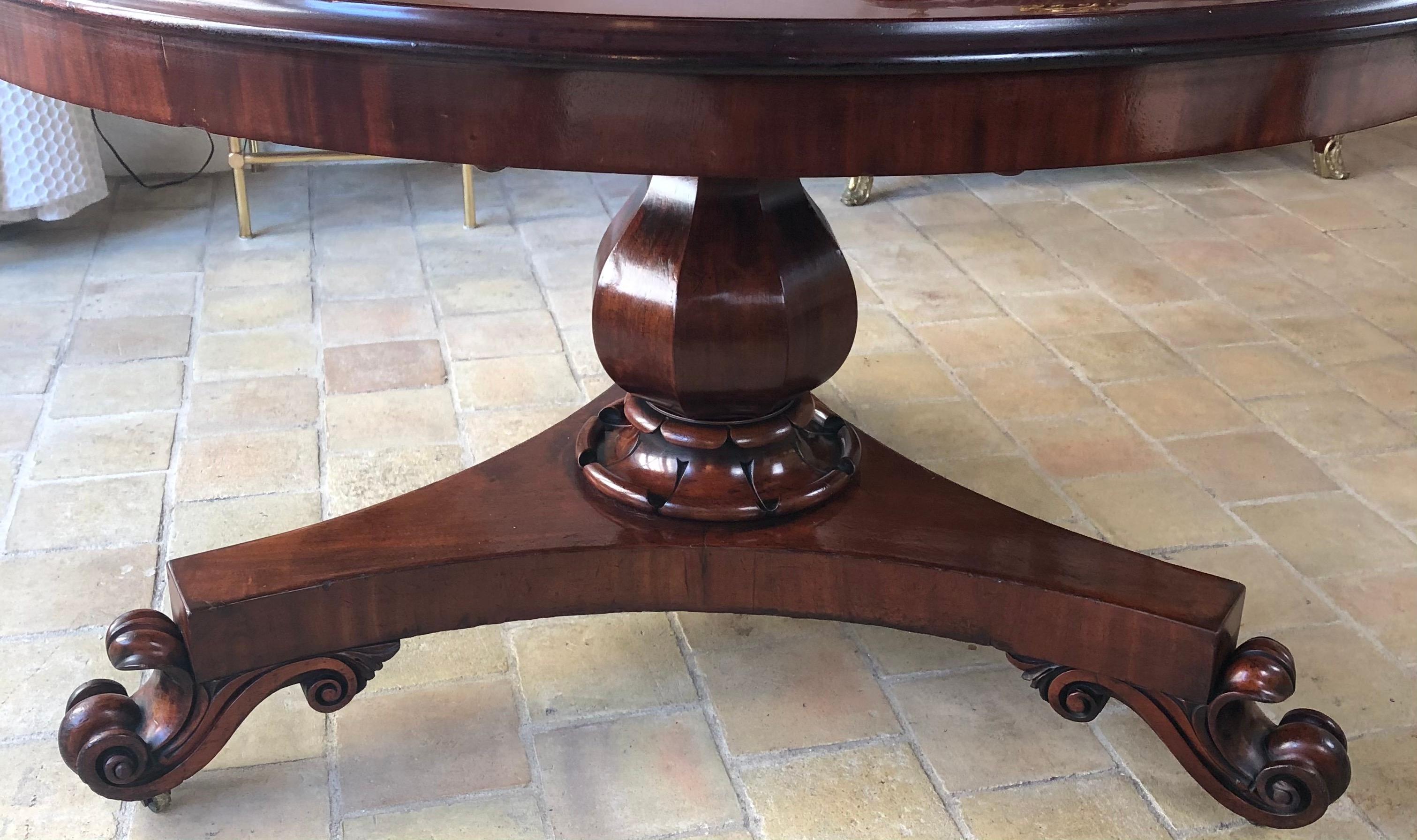 Hand-Carved 19th Century Victorian Tilt-Top Center or Dining Table, Cuban Mahogany  For Sale