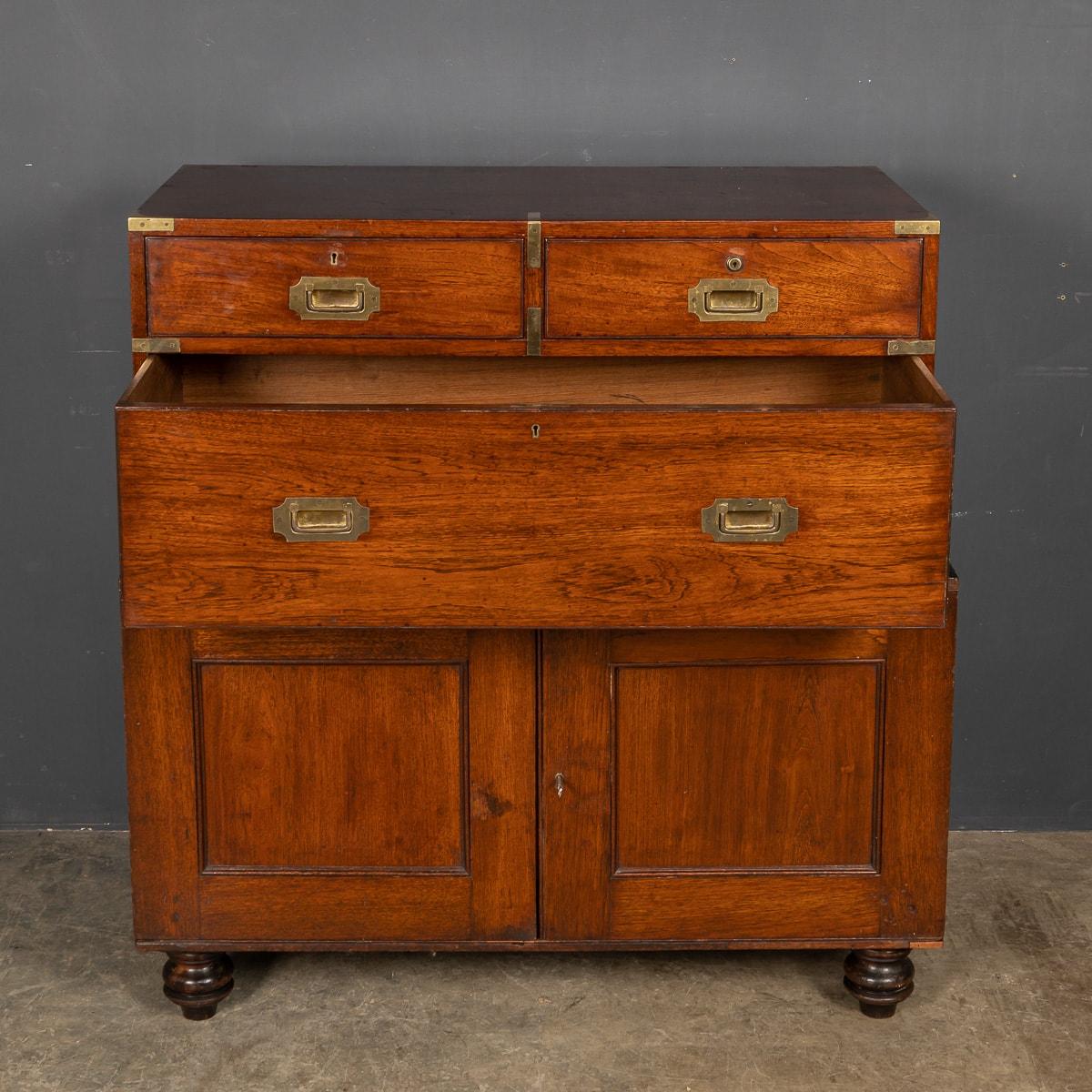 19th Century Victorian Solid Mahogany & Brass Campaign Dresser, c.1860 In Good Condition For Sale In Royal Tunbridge Wells, Kent