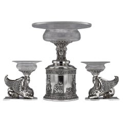 Antique 19th Century Victorian Solid Silver 3-Piece Centerpiece Garniture, Stephen Smith