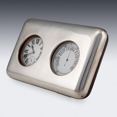 Soporte de escritorio victoriano del siglo XIX para barómetro y reloj de plata maciza, c.1899
