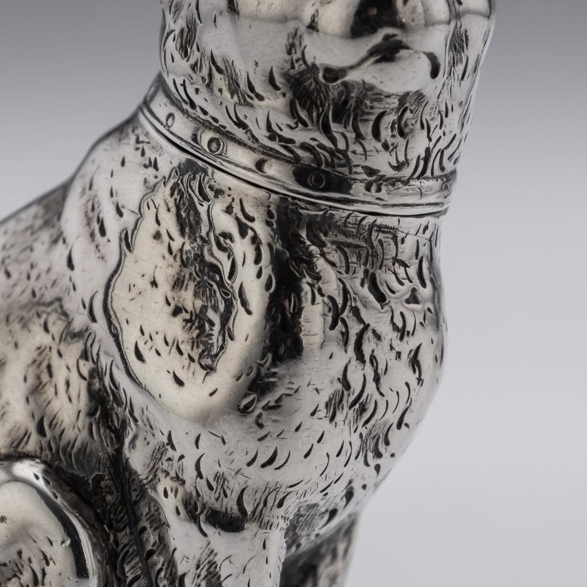 19th Century Victorian Solid Silver Cat & Dog, Salt & Pepper, London, c.1876 9