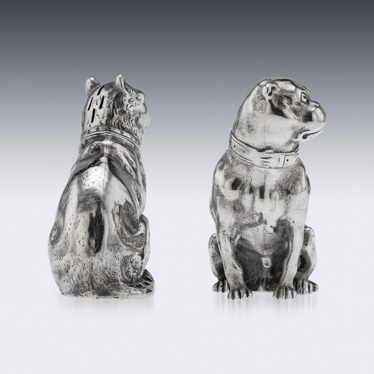 19th Century Victorian Solid Silver Cat & Dog, Salt & Pepper, London, c.1876 In Good Condition In Royal Tunbridge Wells, Kent