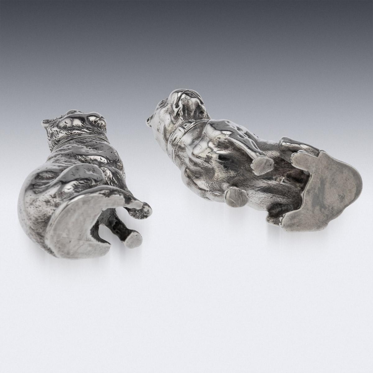 Sterling Silver 19th Century Victorian Solid Silver Cat & Dog, Salt & Pepper, London, c.1876