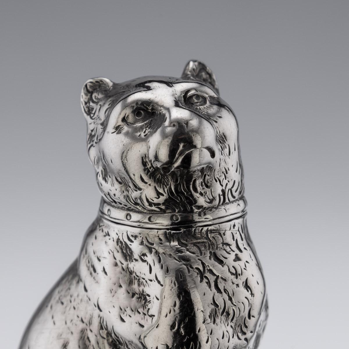 19th Century Victorian Solid Silver Cat & Dog, Salt & Pepper, London, c.1876 2