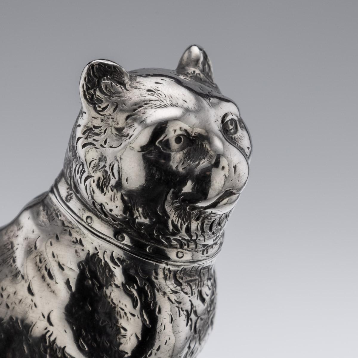 19th Century Victorian Solid Silver Cat & Dog, Salt & Pepper, London, c.1876 3