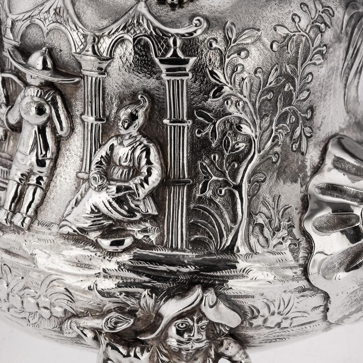 19th Century Victorian Solid Silver Chinoiserie Style Tea Set, E Farrell, c.1838 14
