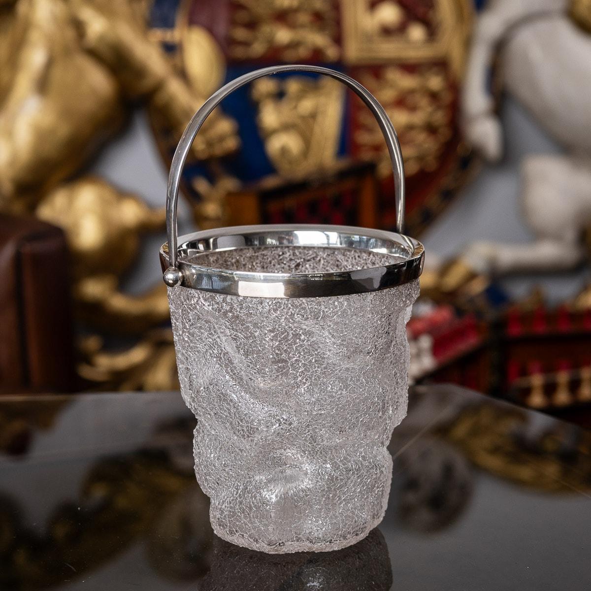 Antique 19th century Victorian solid silver and cracked glass ice bucket a swinging handle. Hallmarked English silver (925 standard), Birmingham, year 1896 (m), Makers mark illegible. This fine piece is as relevant today as it was then, it makes a