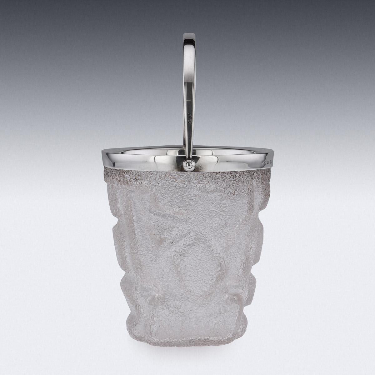 British 19th Century Victorian Solid Silver & Cracked Glass Ice Bucket, c.1896 For Sale