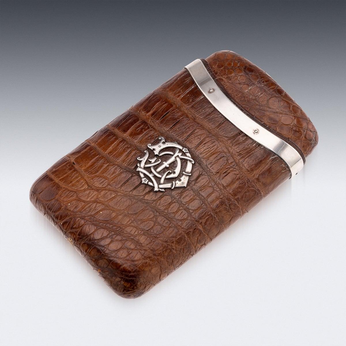 19th Century Victorian Solid Silver Crocodile Leather Cigar Case, Asprey c.1878 For Sale 1