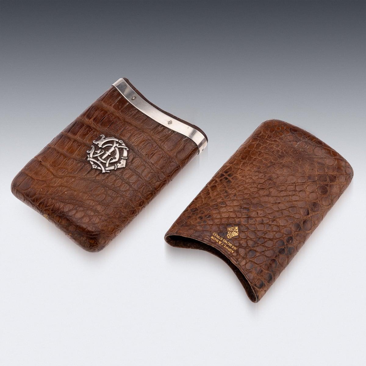 19th Century Victorian Solid Silver Crocodile Leather Cigar Case, Asprey c.1878 For Sale 2