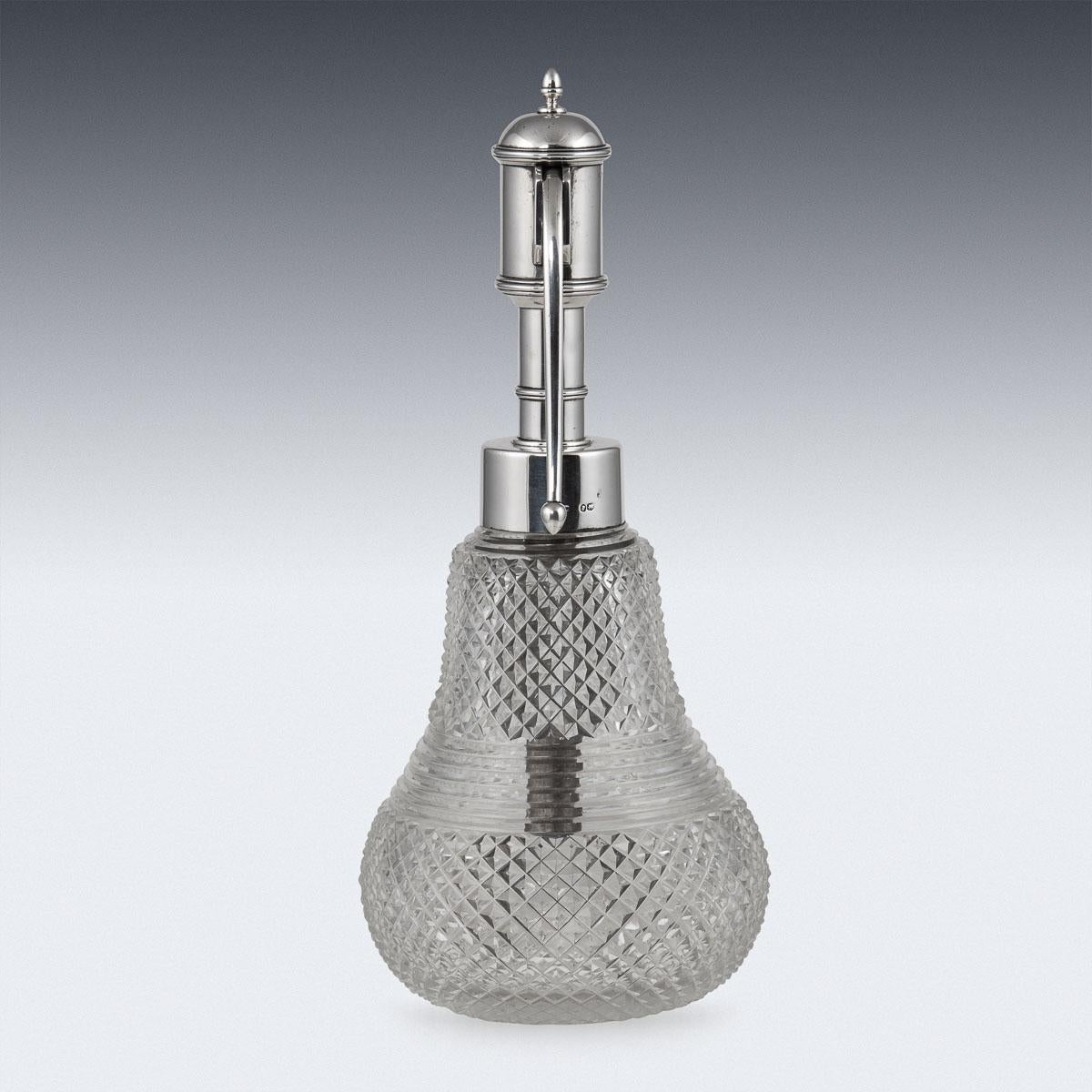 British 19th Century Victorian Solid Silver & Cut Glass Scent Bottle Atomiser, c.1886