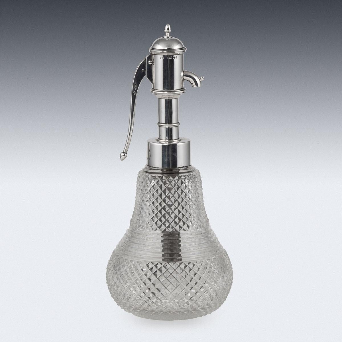 19th Century Victorian Solid Silver & Cut Glass Scent Bottle Atomiser, c.1886 In Good Condition In Royal Tunbridge Wells, Kent