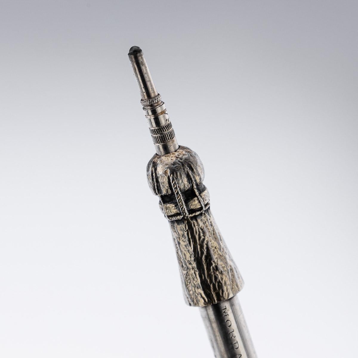 19th Century Victorian Solid Silver & Enamel Novelty Champagne Bottle Pencil For Sale 7